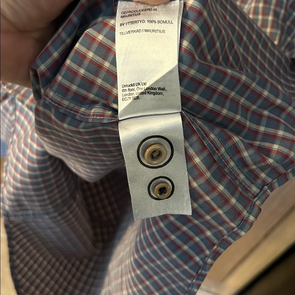 Untuckit Shirt Blue Red White Plaid Check Button Down Up Dress Office Mens Large - Picture 6 of 7